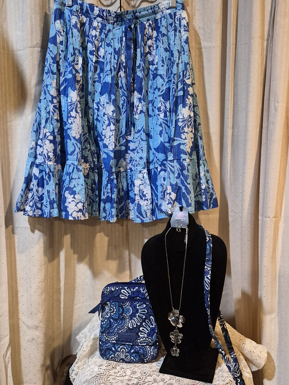 3-Pc Blue Boho Bundle: NWT Old Navy Skirt XL + Vera Bradley Bag Set